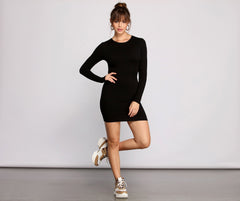 Chic Ribbed Knit Basic Mini Dresses