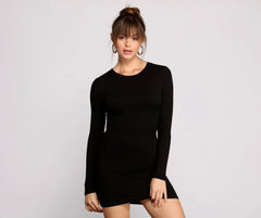 Chic Ribbed Knit Basic Mini Dresses