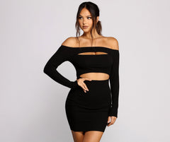 Off The Shoulder Ribbed Knit Cutout Mini Dresses