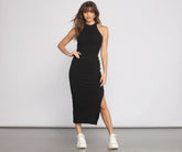 Ribbed Knit Crew Neck Maxi Dresses