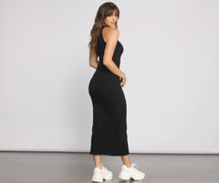 Ribbed Knit Crew Neck Maxi Dresses