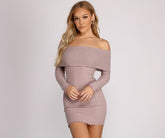Off The Shoulder Brushed Knit Mini Dresses