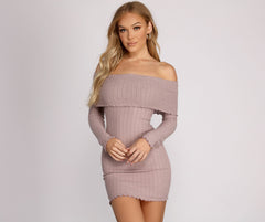 Off The Shoulder Brushed Knit Mini Dresses