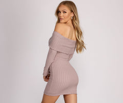 Off The Shoulder Brushed Knit Mini Dresses
