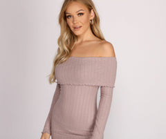 Off The Shoulder Brushed Knit Mini Dresses