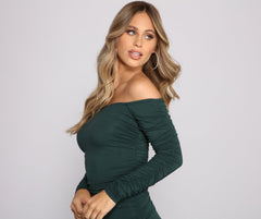 Off the Shoulder Long Sleeve Midi Dresses