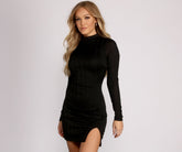 Basic Side Slit Ribbed Knit Mini Dresses