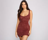 Sleeveless Shaggy Knit Mini Dresses