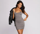 Pretty Plaid Knit Mini Dresses
