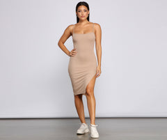 Basic Essential Ribbed Knit Midi Dresses