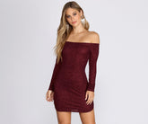Off Shoulder Long Sleeve Glittering Mini Dresses