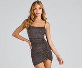 After Hours Glitter Knit Ruched Dresses