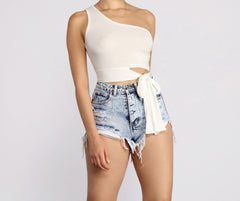 Crop Top mit One-Shoulder-Träger und Taillenband