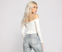 Schulterfreies, geripptes Oberteil