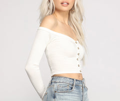 Schulterfreies, geripptes Oberteil