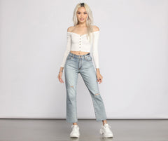 Schulterfreies, geripptes Oberteil