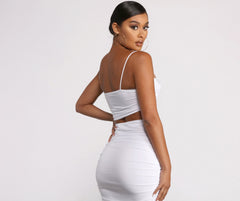 Cropped Ruched Tie Front Top