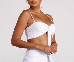 Cropped Ruched Tie Front Top