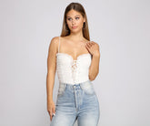 Ruched Ruffle Lace-Up Bodysuit