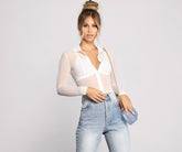 Sassy Snap Button Collared Mesh Crop Top