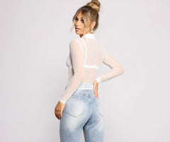 Sassy Snap Button Collared Mesh Crop Top