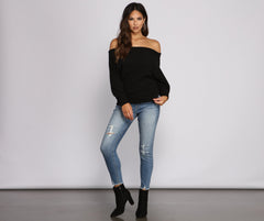 Schulterfreie Tunika aus Rippstrick