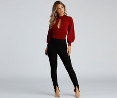 Top con escote alto y abertura en la cerradura, edición chic