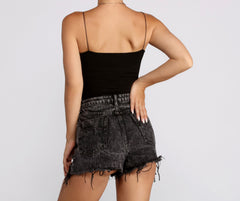 Top básico de tirantes de punto acanalado con cuello redondo