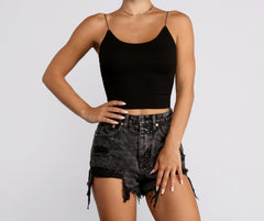 Top básico de tirantes de punto acanalado con cuello redondo