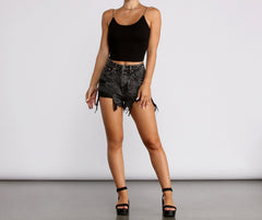 Top básico de tirantes de punto acanalado con cuello redondo