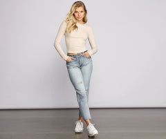 Top básico de punto acanalado de manga larga