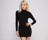 Basic Ribbed Knit Long Sleeve Mini Dresses