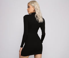 Basic Ribbed Knit Long Sleeve Mini Dresses