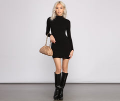 Basic Ribbed Knit Long Sleeve Mini Dresses