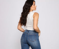 Kurzes Tanktop im Biker-Chic-Stil mit Grafik