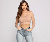 Hermoso top corto de malla con cuentas