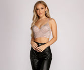 Bustier corto glamuroso con lentejuelas y piedras de calor