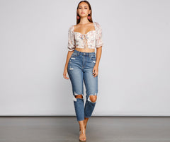 Darling Glam Floral Lace-Up Crop Top