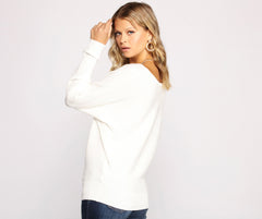 Suéter de cuello redondo acanalado Stay Cozy