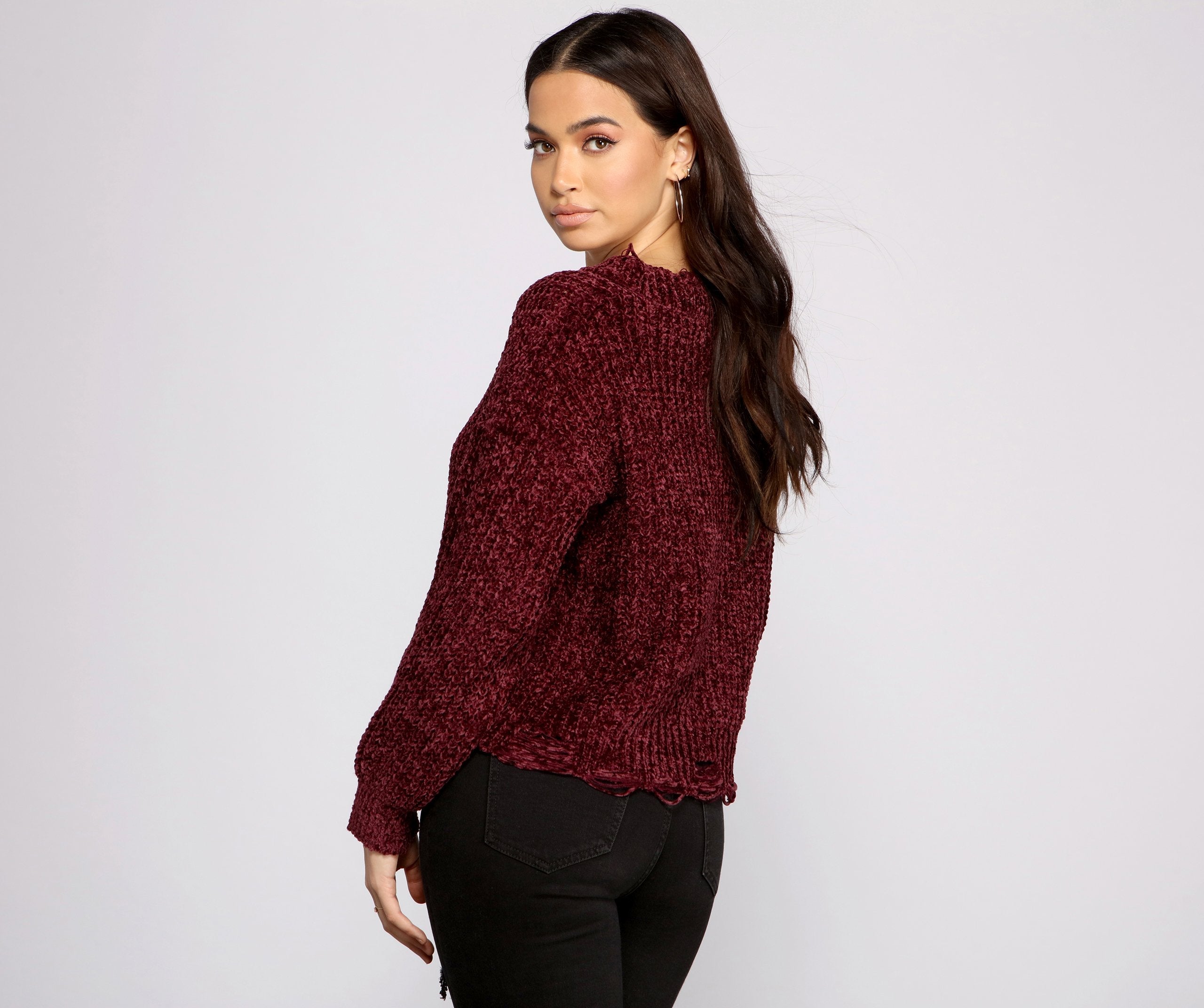 Distressed And Chic Chenille Sweater