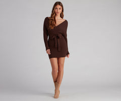 Ribbed Knit Tie-Front Mini Sweater Dresses