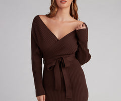 Ribbed Knit Tie-Front Mini Sweater Dresses