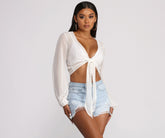 Polka Dot Woven Tie Front Top