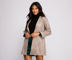 Preppy-karierter Blazer aus Wildlederimitat