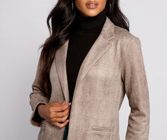 Preppy-karierter Blazer aus Wildlederimitat