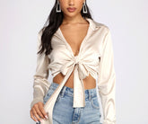 So Sleek Satin Tie Front Blouse