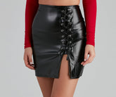 Rebel Chic Lace-Up Faux Leather Skirts
