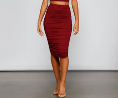 Chic And Basic Ruched Midi Skirts