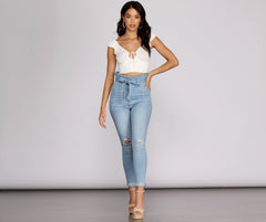 Vaqueros ajustados con efecto paperbag Rise Higher