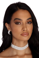 Gargantilla y pendientes de botón con diamantes de imitación